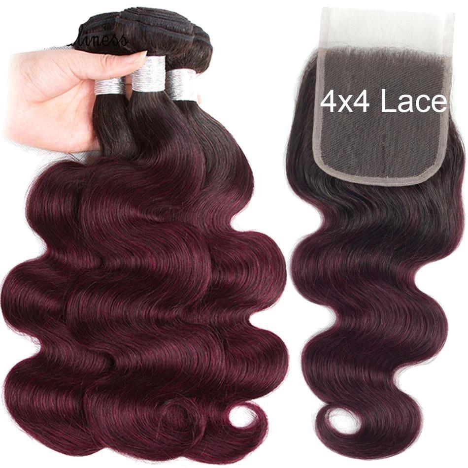 10A Grade #99J Body Wave #1B/99j BUNDLES with 4x4 CLOSURES & 13x4 FRO