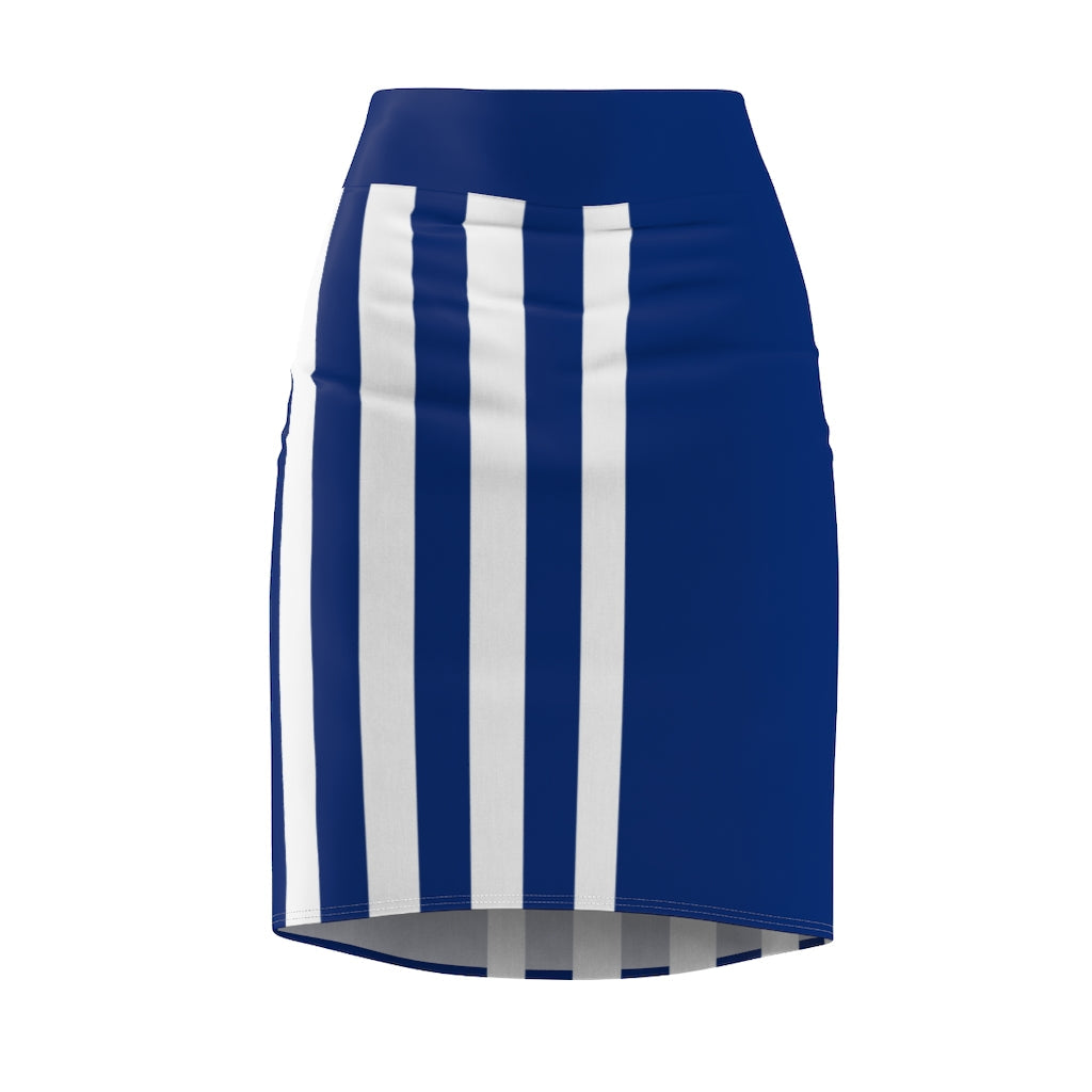 Uniquely You Womens Pencil Skirt Blue/White Stripe - Stretch Mini -