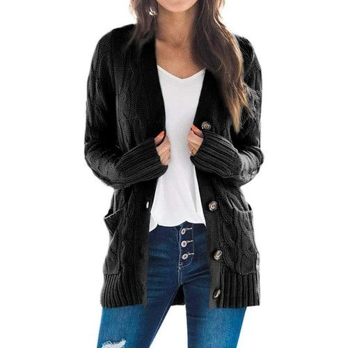 Solid Color Long Sleeve Button Sweater Coat
