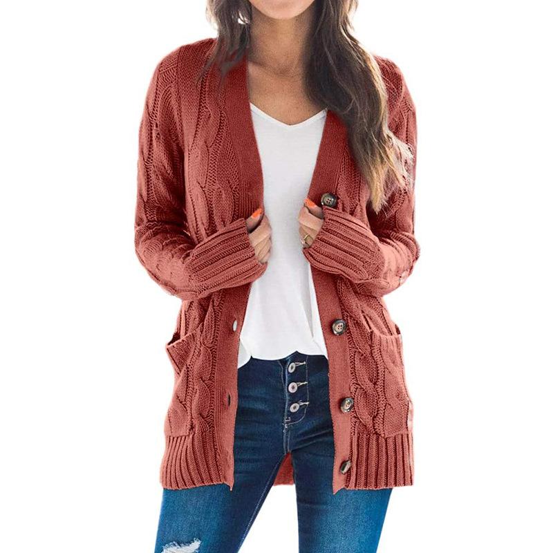 Solid Color Long Sleeve Button Sweater Coat