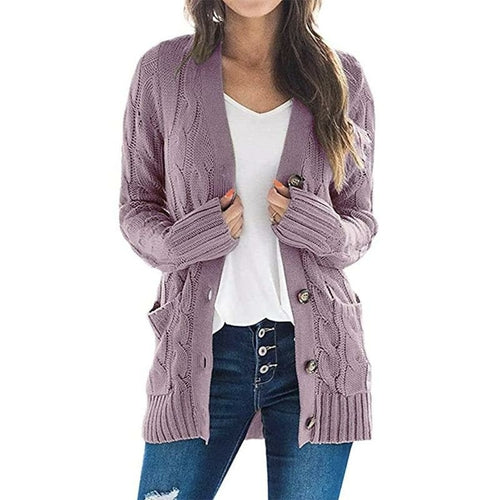 Solid Color Long Sleeve Button Sweater Coat