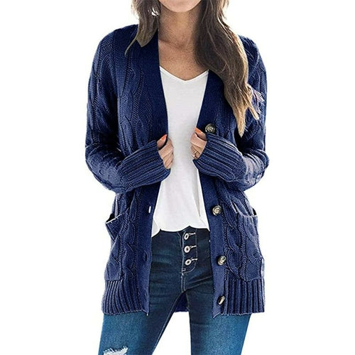 Solid Color Long Sleeve Button Sweater Coat