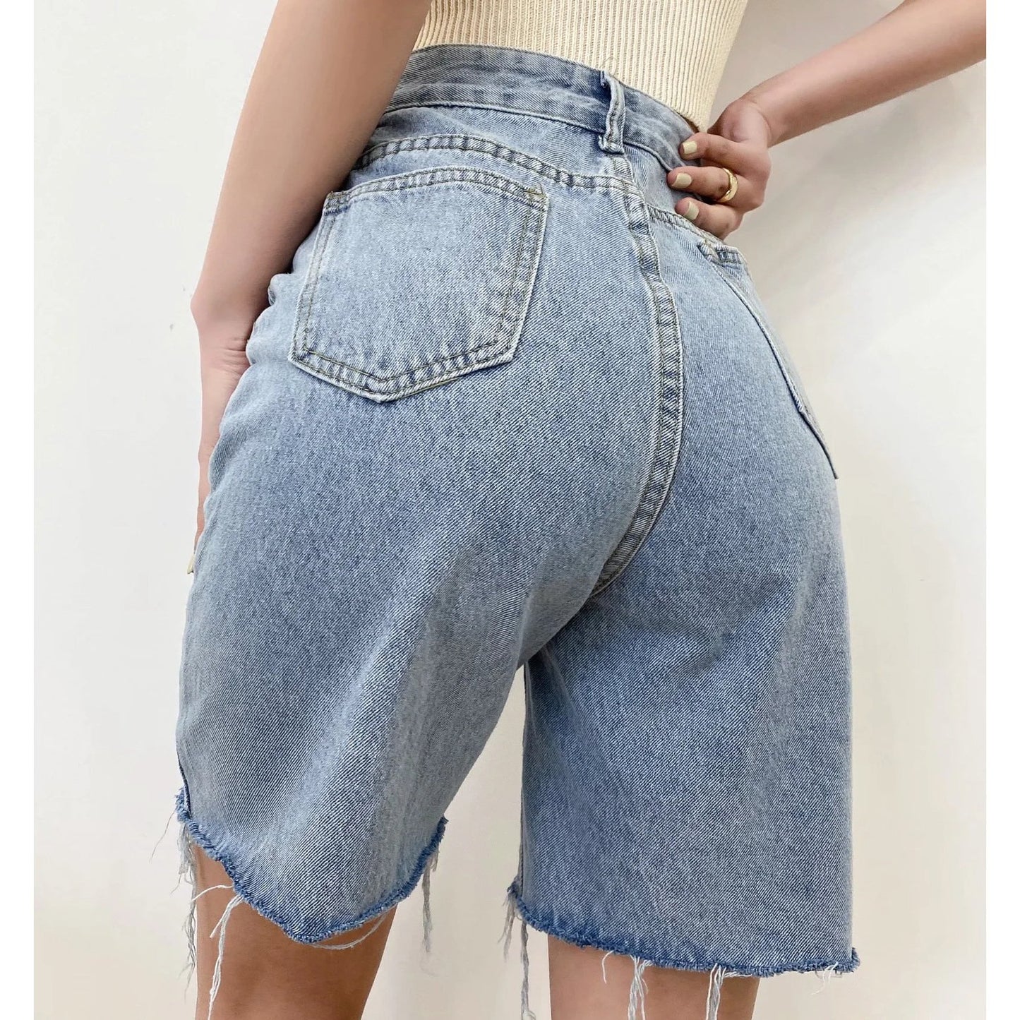 High-waist Embroidery Love Loose and Thin Wide-leg Jeans Shorts Women
