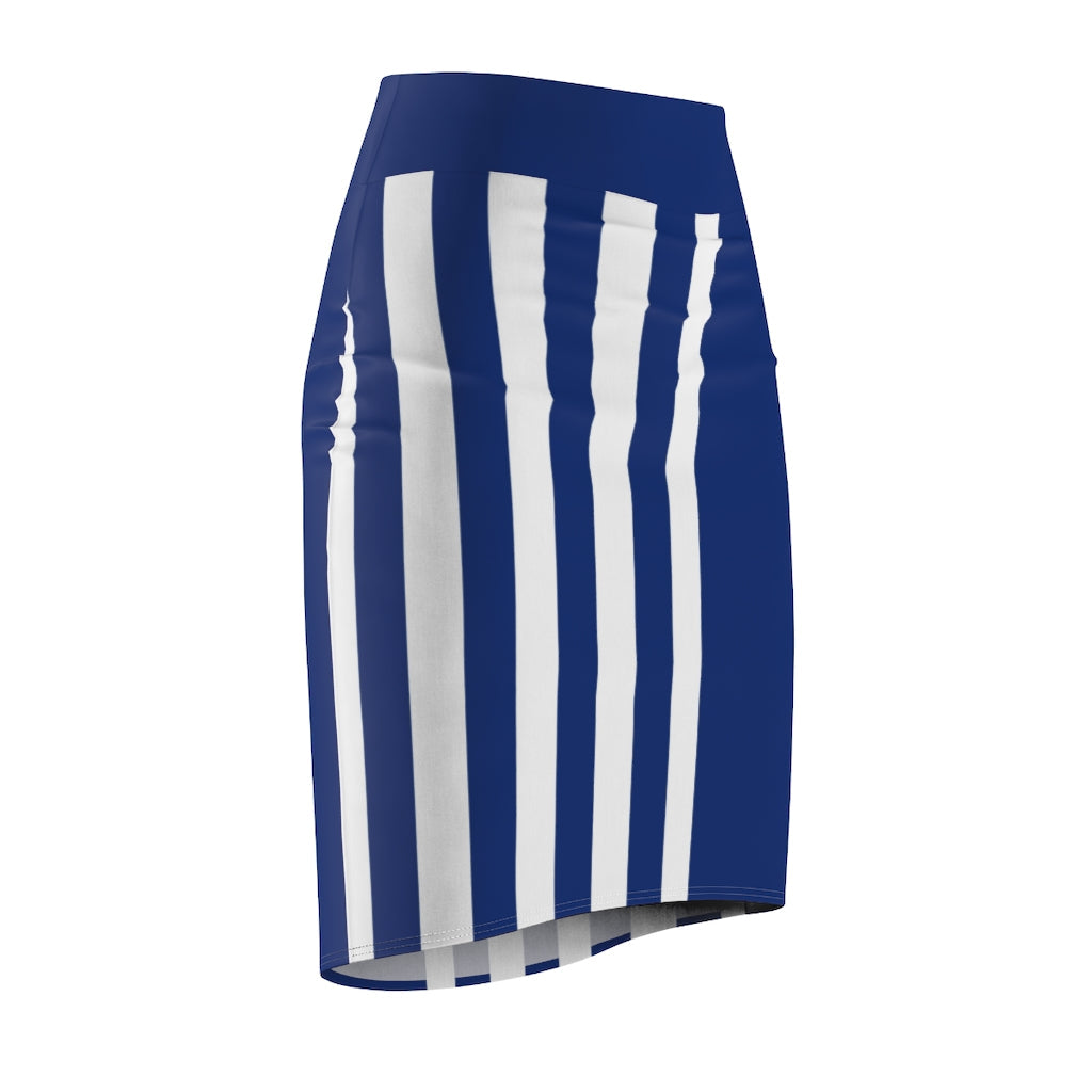Uniquely You Womens Pencil Skirt Blue/White Stripe - Stretch Mini -