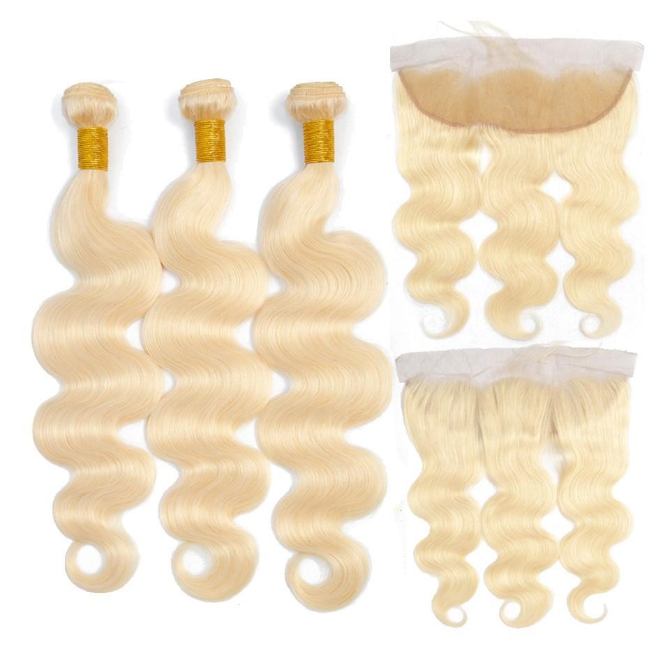 Blonde Body Wave #1B/613 BUNDLES with CLOSURES & FRONTALS