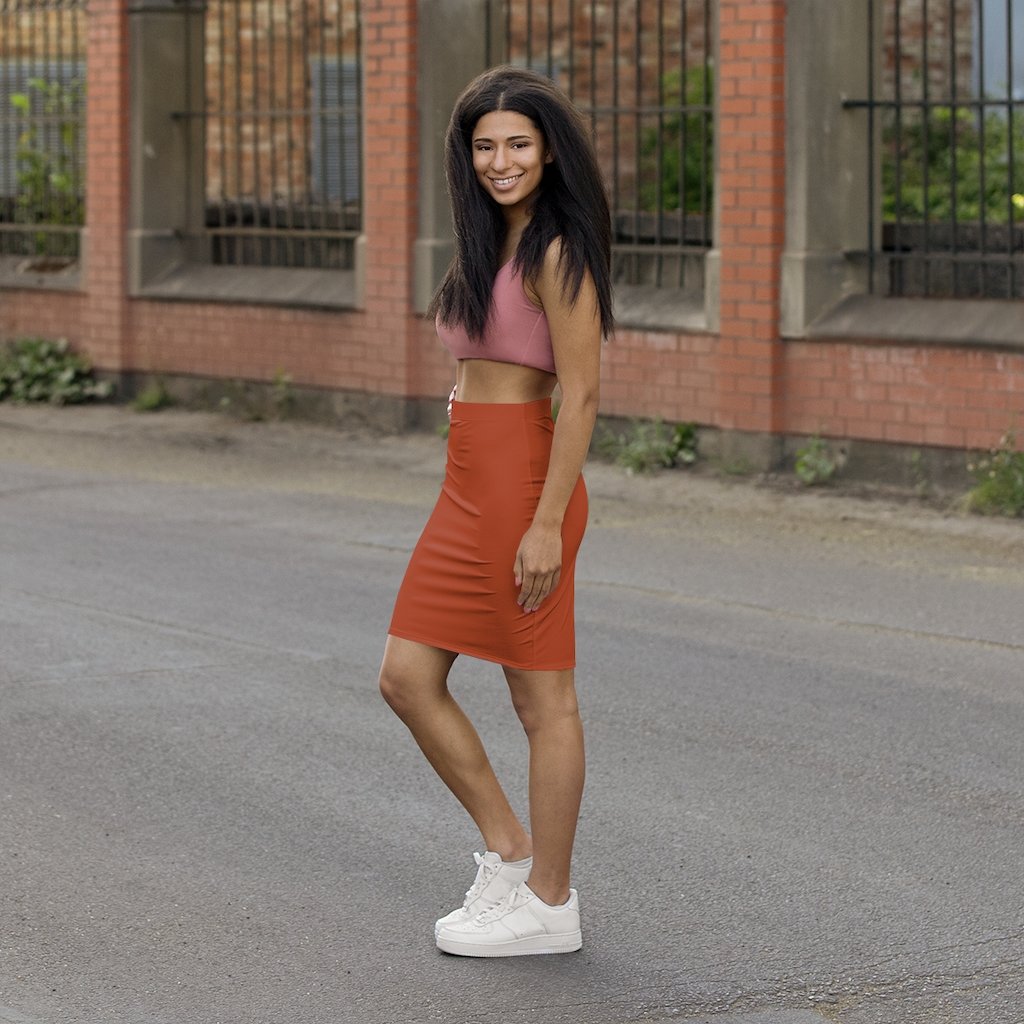 Uniquely You Womens Pencil Skirt / Rust Stretch Mini