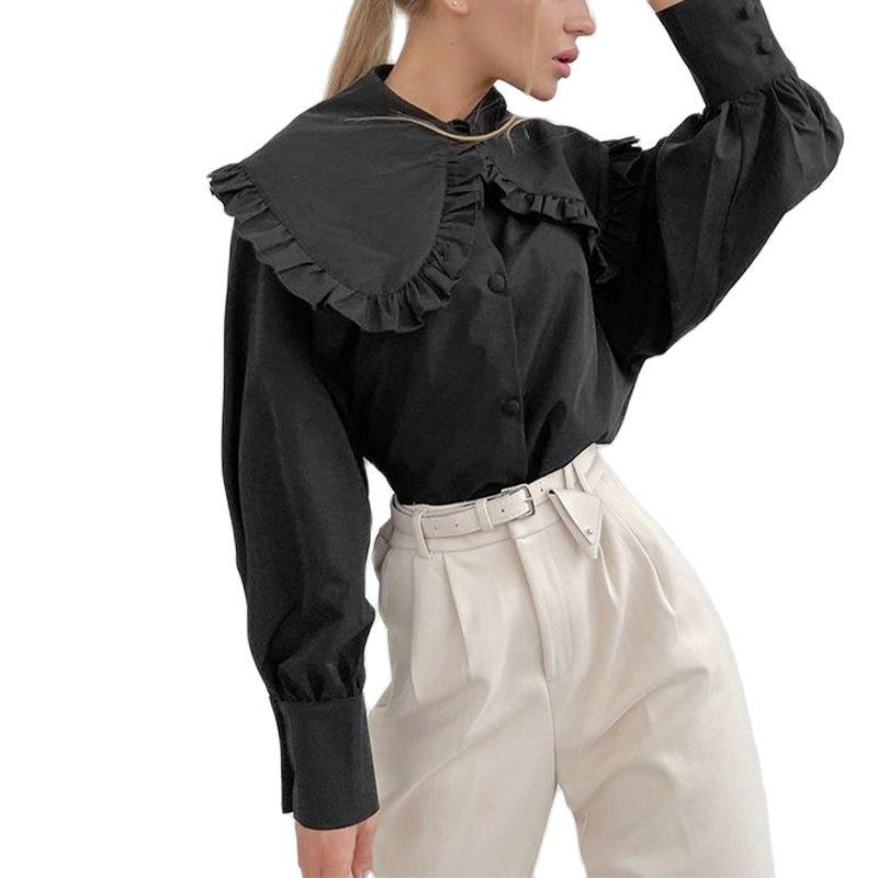 Casual Retro Ruffle Big Turn-down Collar Kawaii Blouse