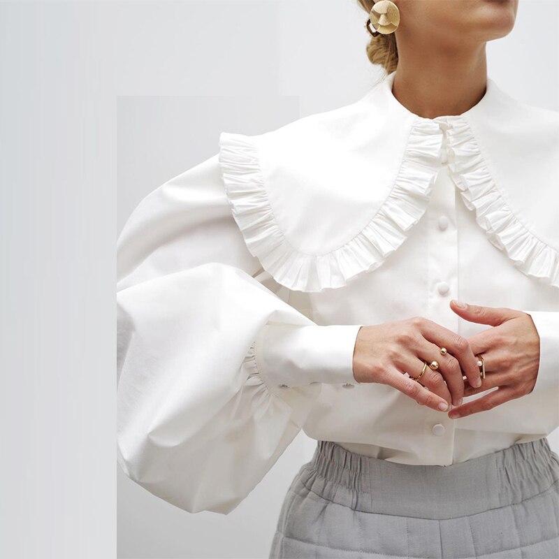 Casual Retro Ruffle Big Turn-down Collar Kawaii Blouse