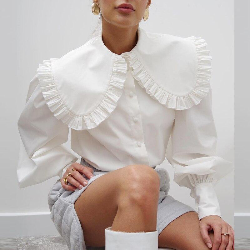 Casual Retro Ruffle Big Turn-down Collar Kawaii Blouse