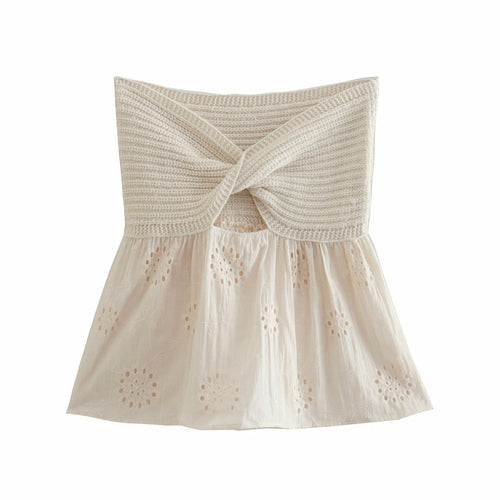 Off Shouler Strapless Bowknot Hollow Out Sexy Tube Knitted Cotton Crop