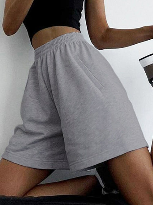 Green Casual Women's Shorts Sports High Waist Pocket Solid Sweatpants