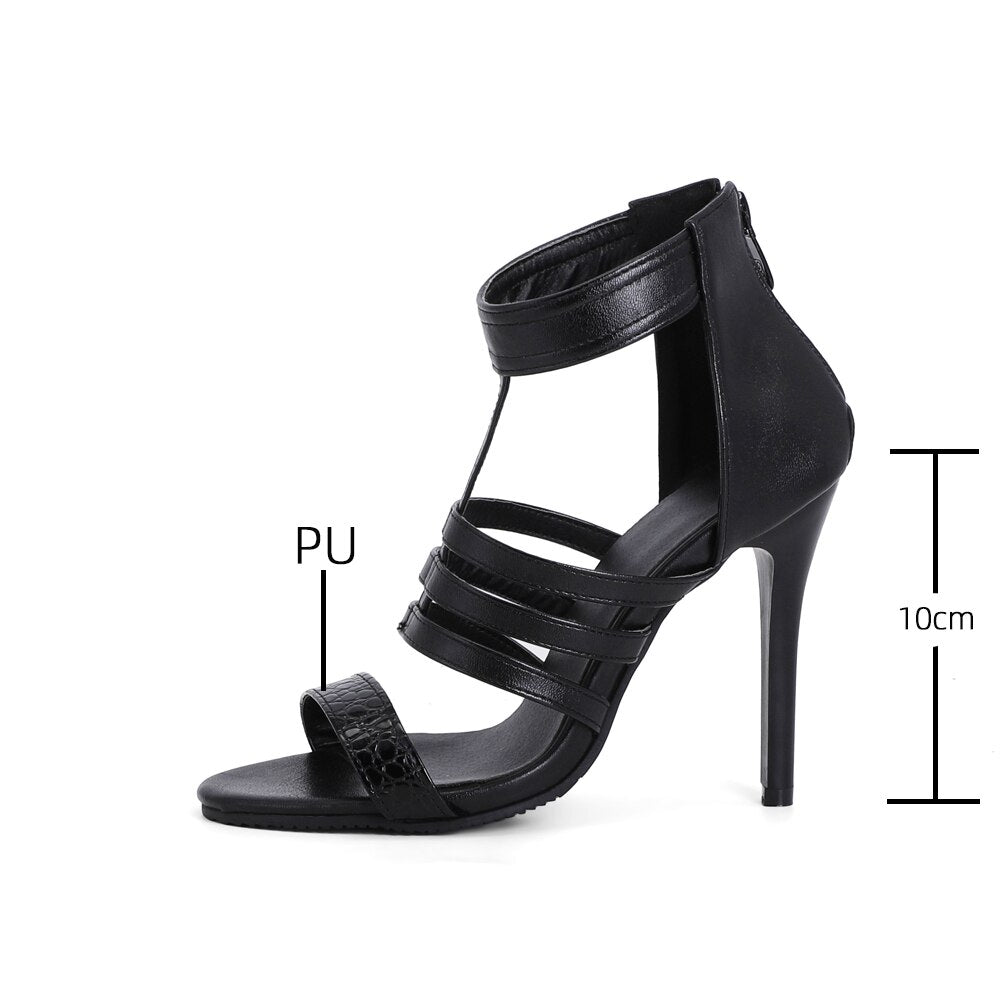 PU Leather Rome Sandals Fashion Thin High Heel Party Female Shoes