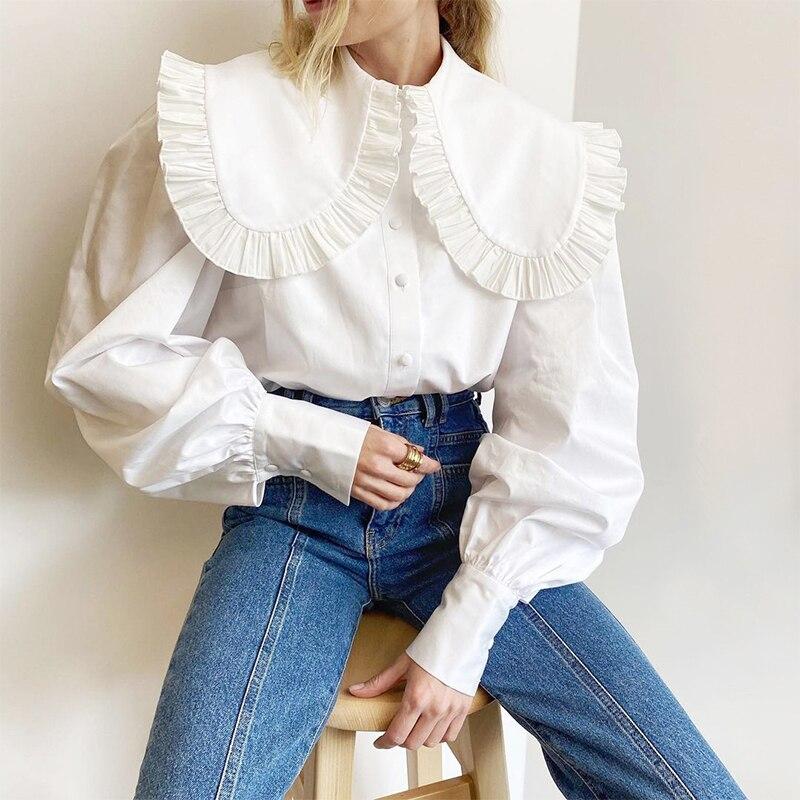 Casual Retro Ruffle Big Turn-down Collar Kawaii Blouse