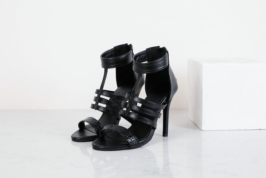PU Leather Rome Sandals Fashion Thin High Heel Party Female Shoes