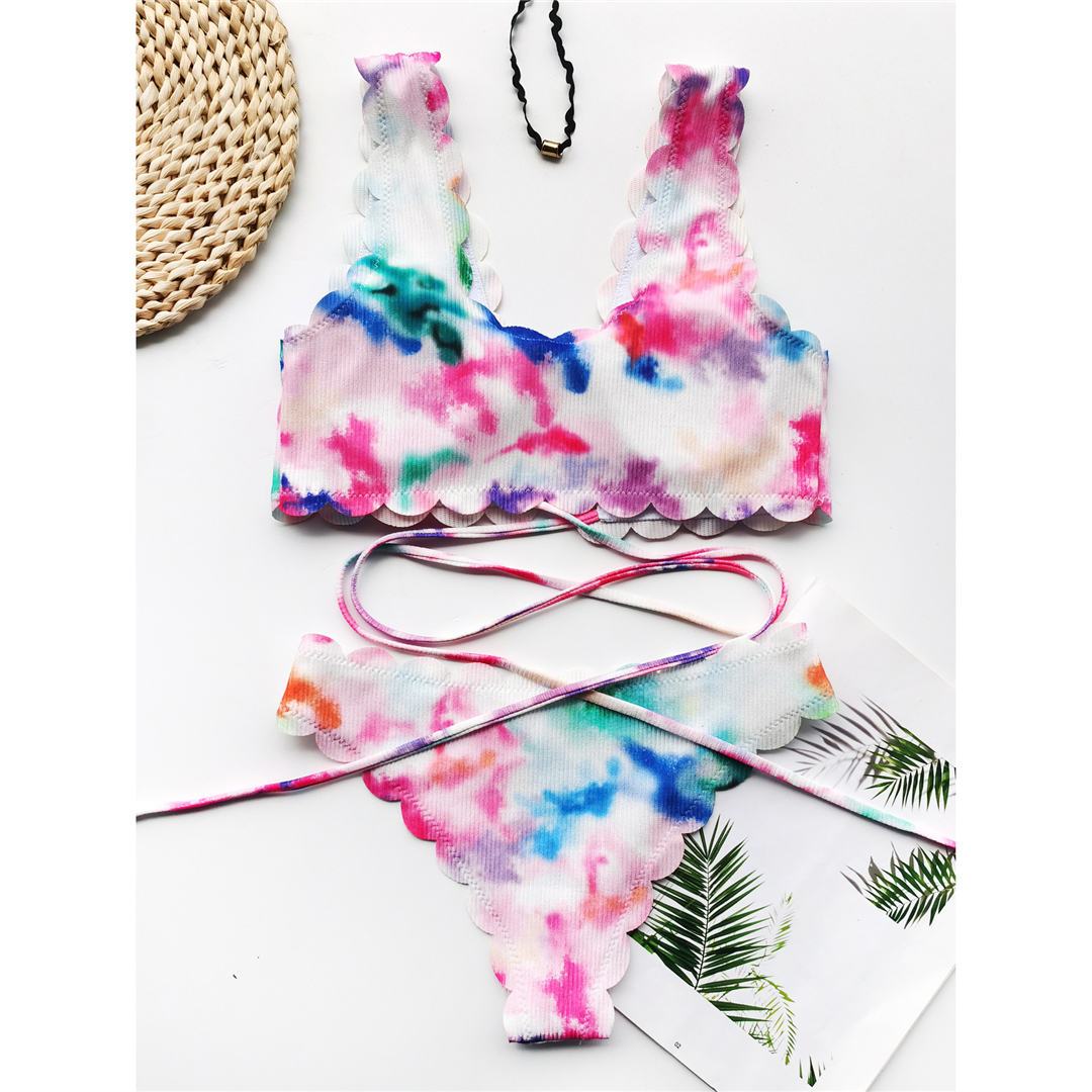 Printed Scalloped Bikini Female Swimsuit