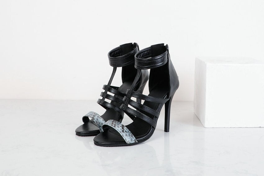 PU Leather Rome Sandals Fashion Thin High Heel Party Female Shoes
