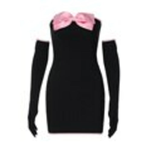 Two Piece Set Dress Suit Bows Trim Strapless Corset Tops Mini Skirt