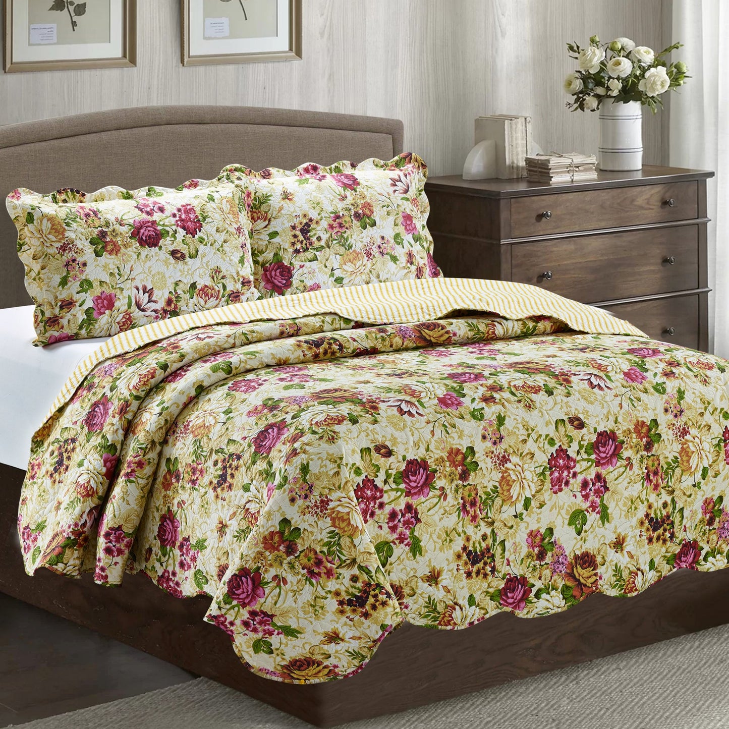 Jennifer 3 Piece Quilt Set - Ivory