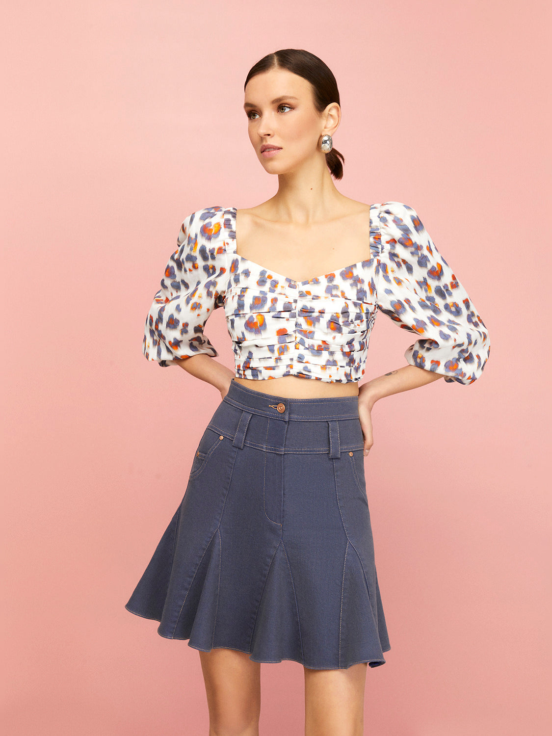 Flowing Mini Jean Skirt