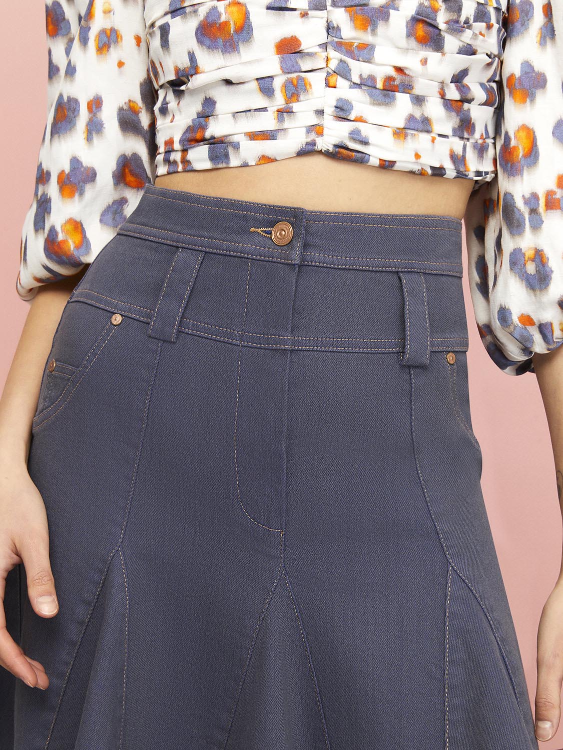 Flowing Mini Jean Skirt