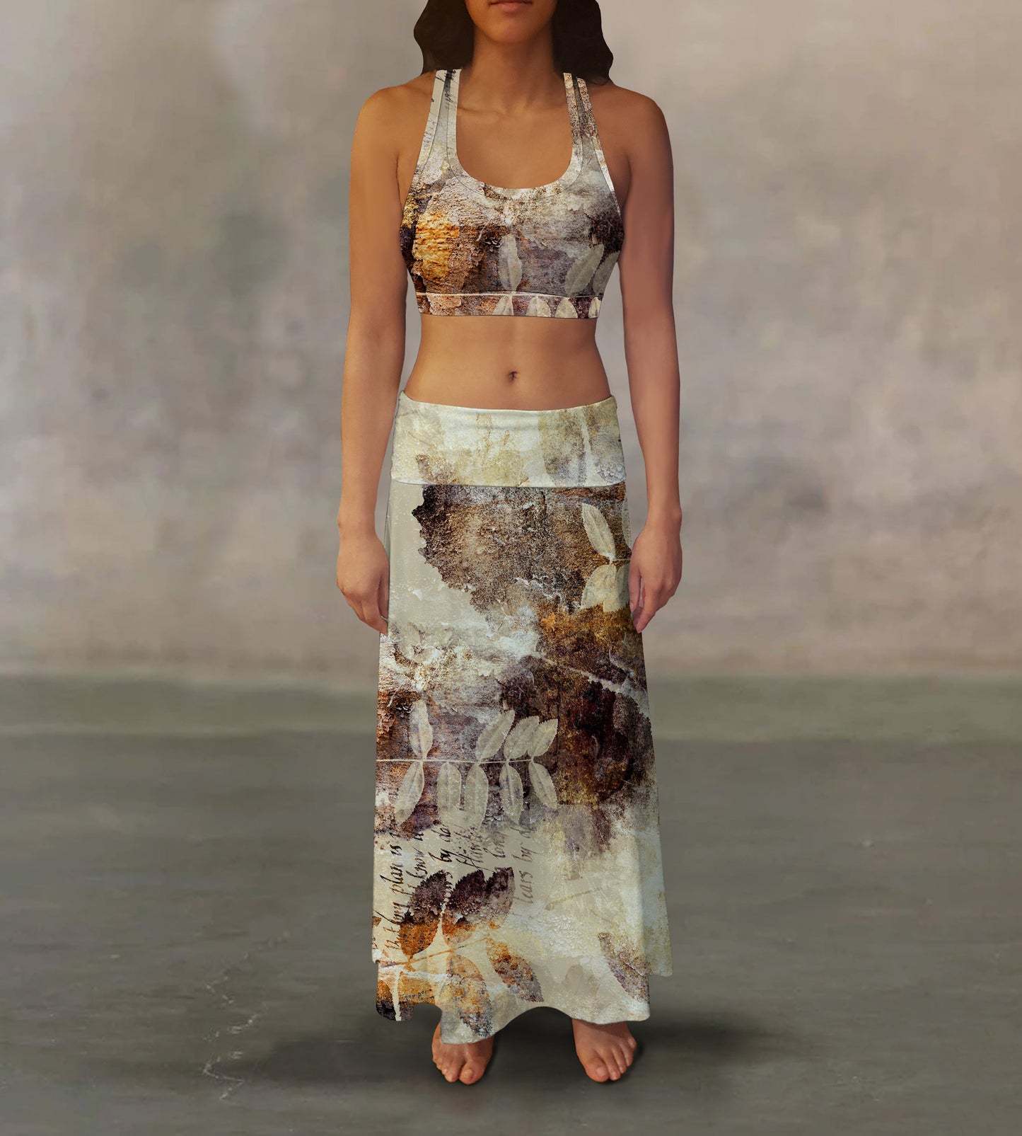 Neutral Leaves Maxi Skirt