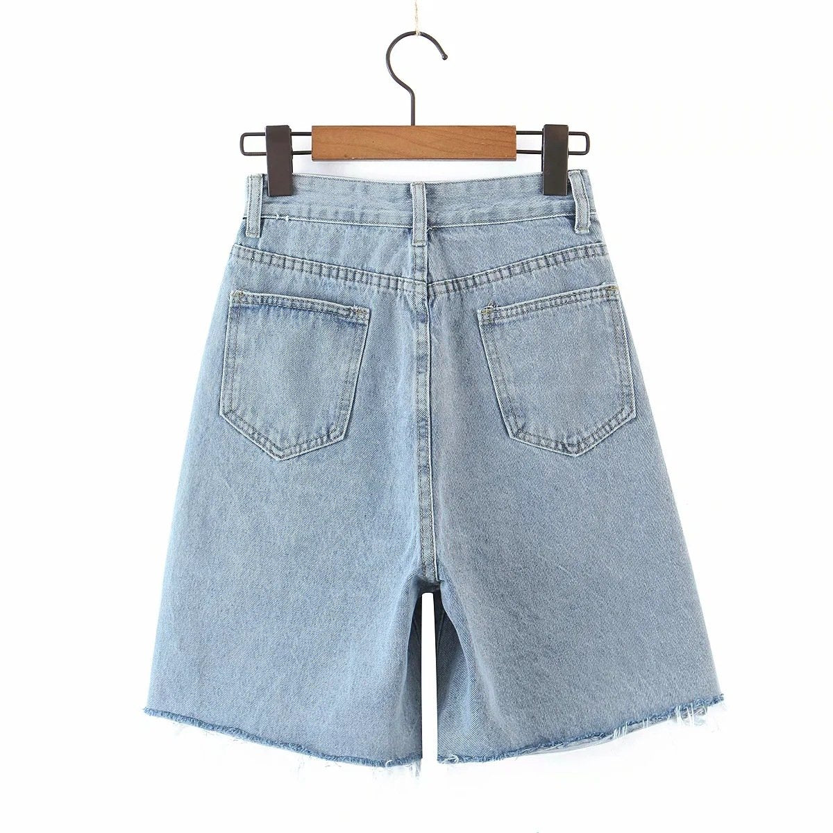 High-waist Embroidery Love Loose and Thin Wide-leg Jeans Shorts Women