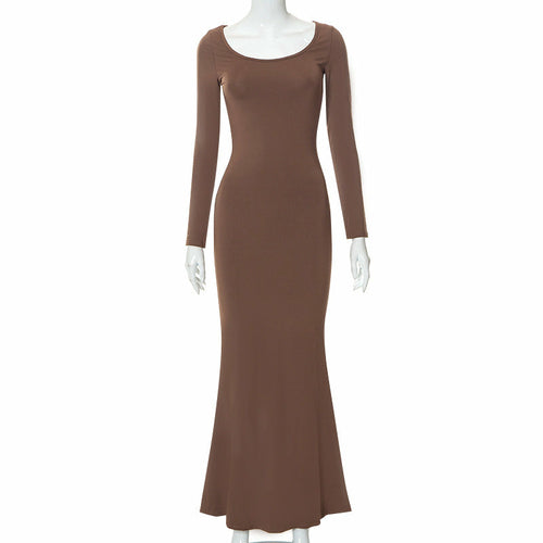 Casual Long Sleeve High Waist Bodycon Maxi Dress