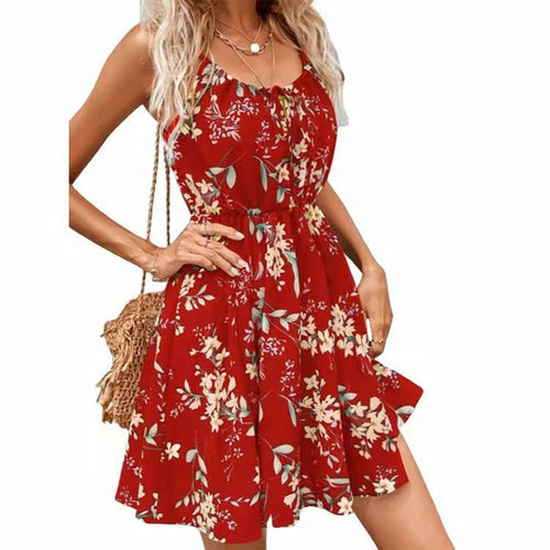 Elegant Sleeveless Printed Dress with Elastic Waist