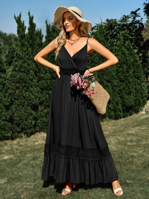 Solid Color V-neck Sleeveless Maxi Dress