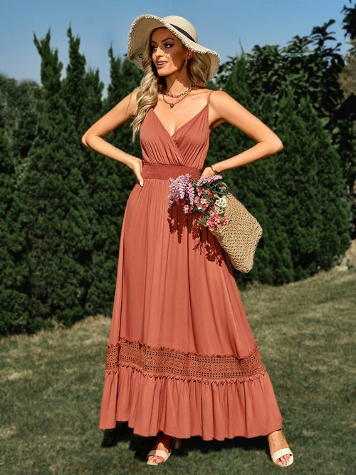 Solid Color V-neck Sleeveless Maxi Dress