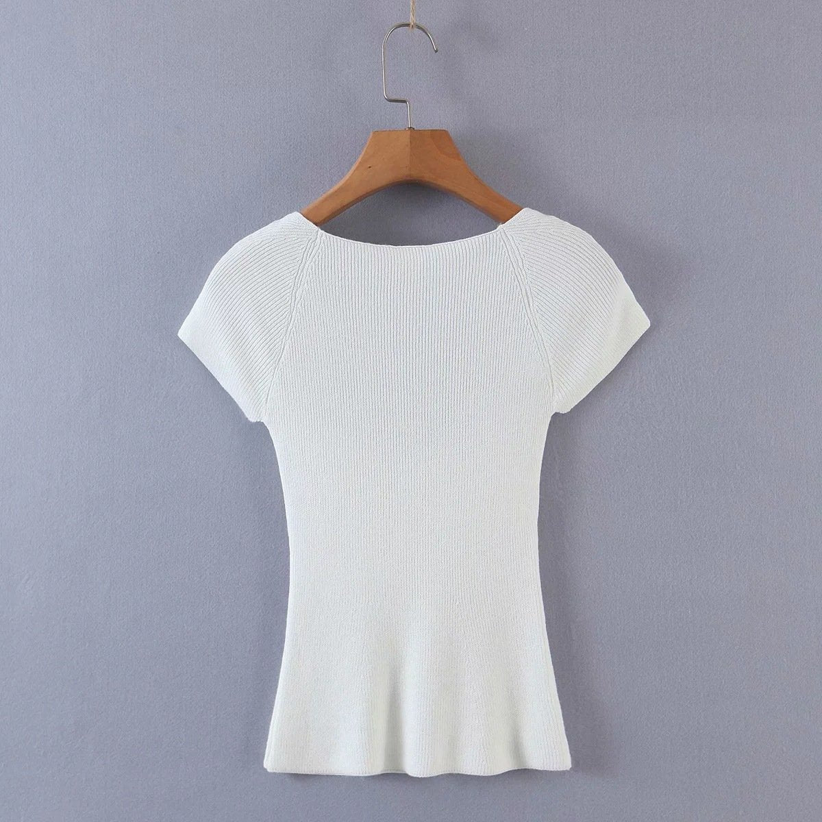 Square Neck Women Short Sleeve Tops Blouse