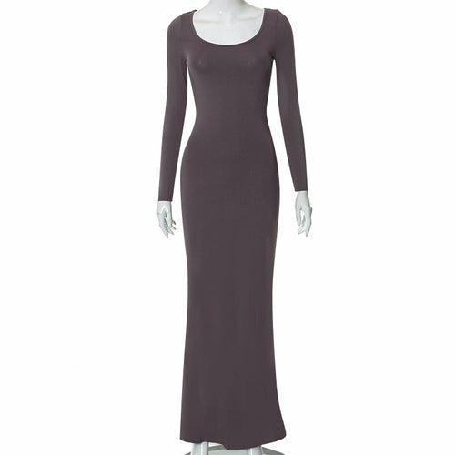 Casual Long Sleeve High Waist Bodycon Maxi Dress