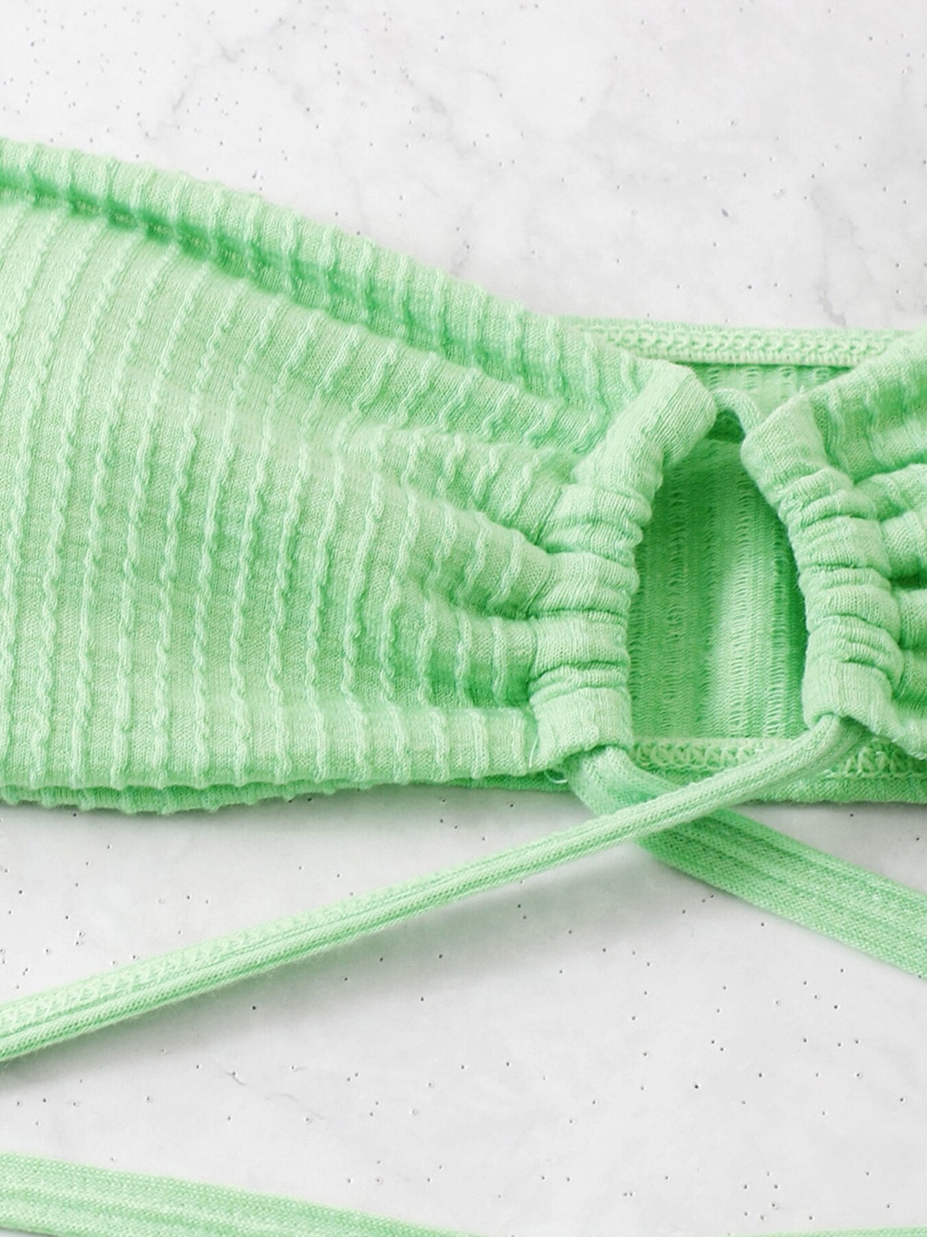 Ribbed Drawstring Strappy Bikini Swimsuit