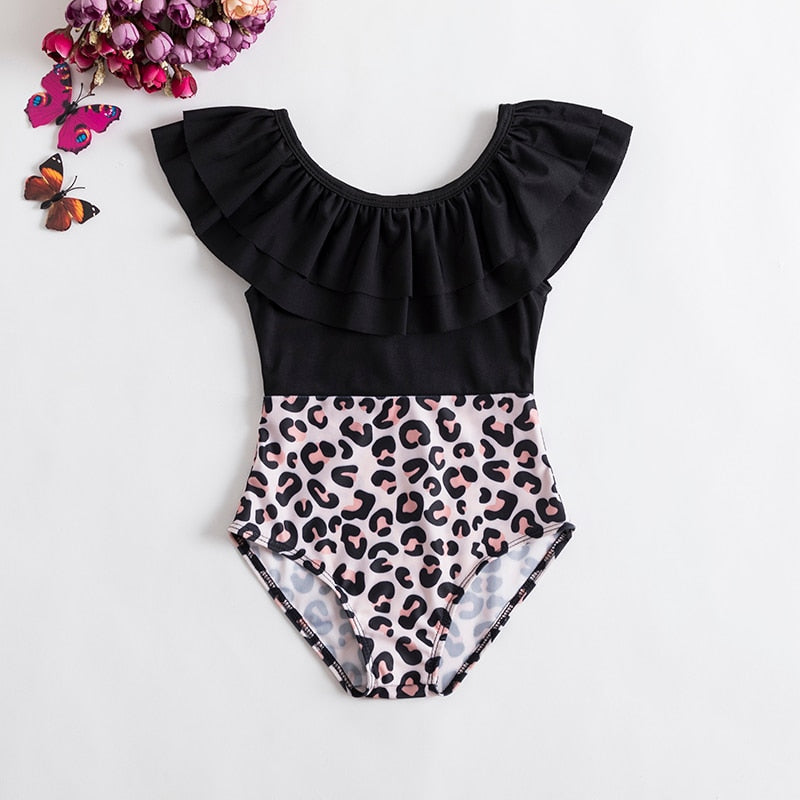 2023 Summer 1-5 years Girls Swimsuit One Piece Swimsuit Flower Leopard Printing Swimwear For Children Summer Bikini Bathing Suit
