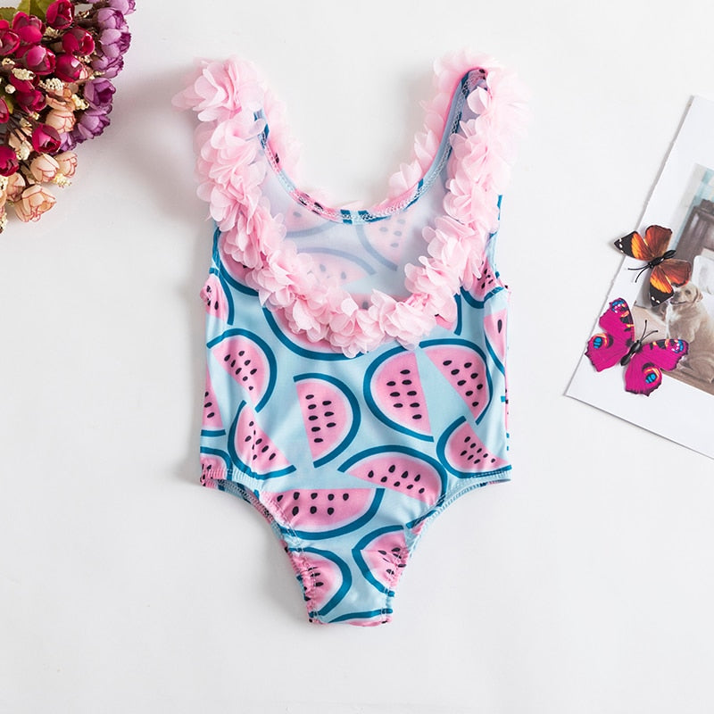 2023 Summer 1-5 years Girls Swimsuit One Piece Swimsuit Flower Leopard Printing Swimwear For Children Summer Bikini Bathing Suit