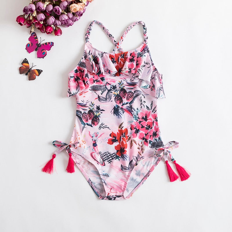 2023 Summer 1-5 years Girls Swimsuit One Piece Swimsuit Flower Leopard Printing Swimwear For Children Summer Bikini Bathing Suit