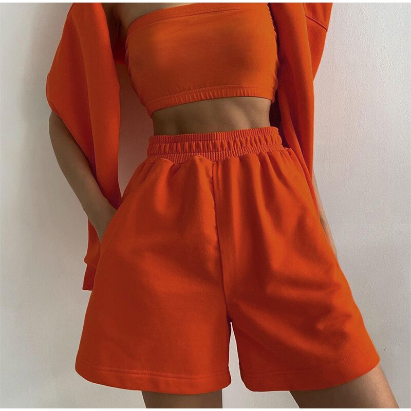 Green Casual Women's Shorts Sports High Waist Pocket Solid Sweatpants