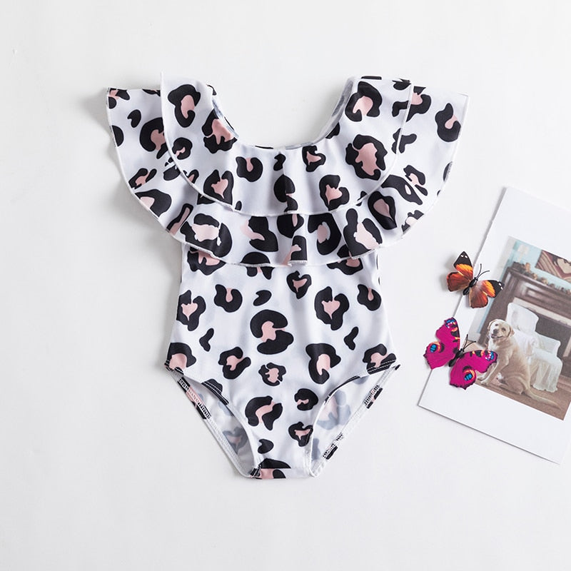 2023 Summer 1-5 years Girls Swimsuit One Piece Swimsuit Flower Leopard Printing Swimwear For Children Summer Bikini Bathing Suit