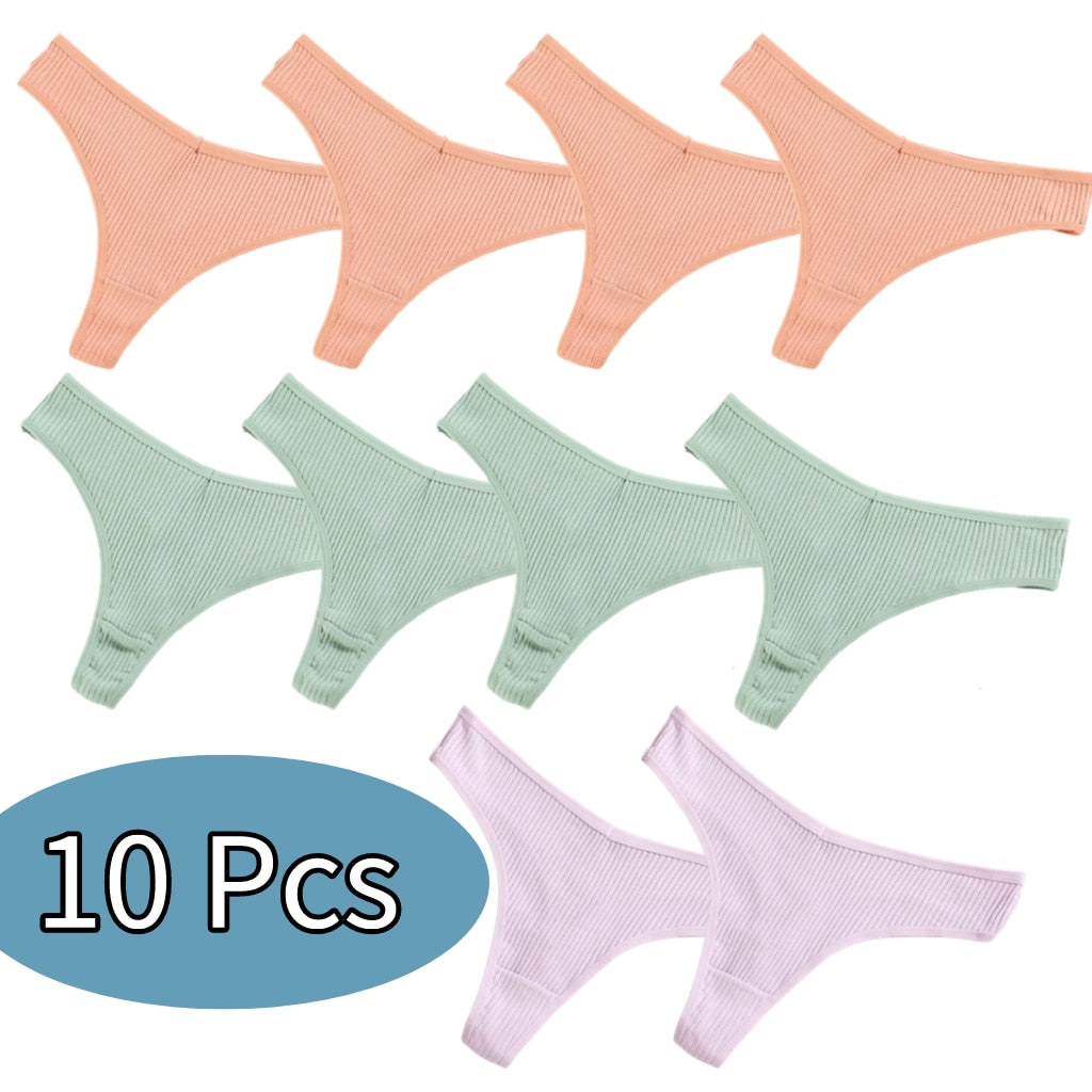 Sexy Women Panties 10 Color Cotton Thongs 5/10PCS Lots Low Rise Female Underwear G String Thong Women Bikini Lenceria Femenina