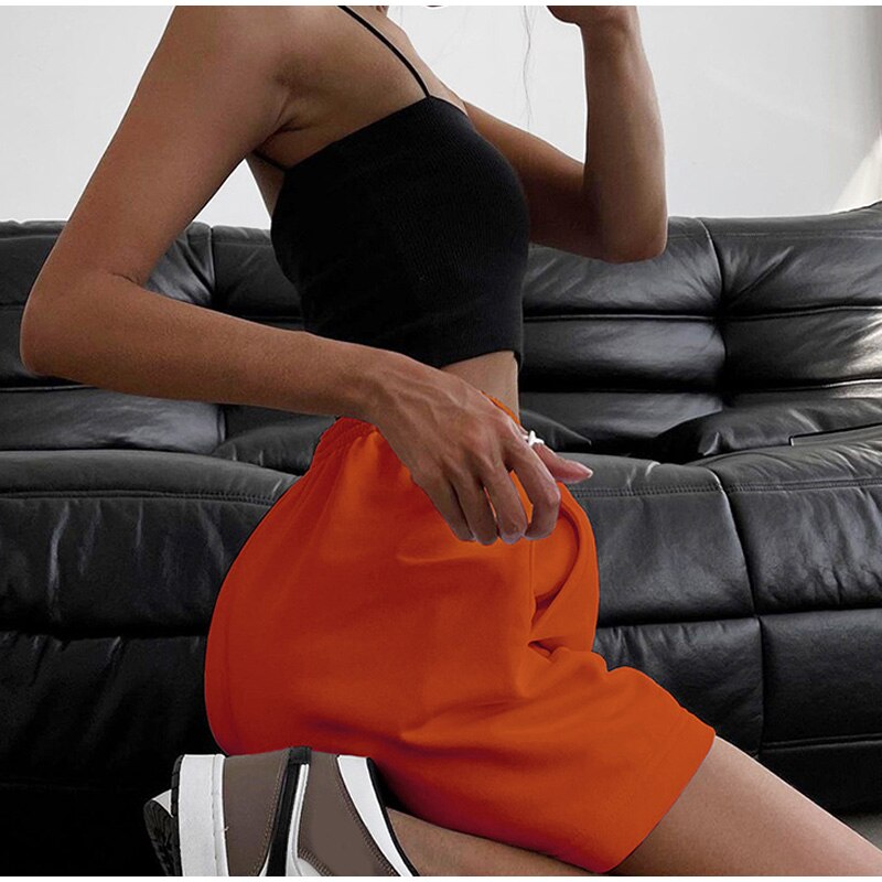 Green Casual Women's Shorts Sports High Waist Pocket Solid Sweatpants