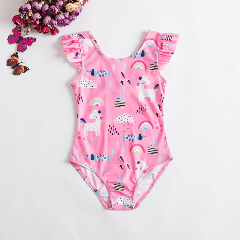 2023 Summer 1-5 years Girls Swimsuit One Piece Swimsuit Flower Leopard Printing Swimwear For Children Summer Bikini Bathing Suit