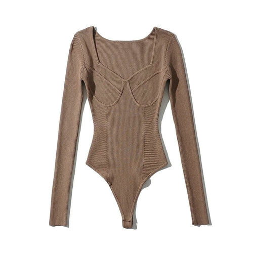 Sexy Long Sleeve Knitted Bodysuits Overall