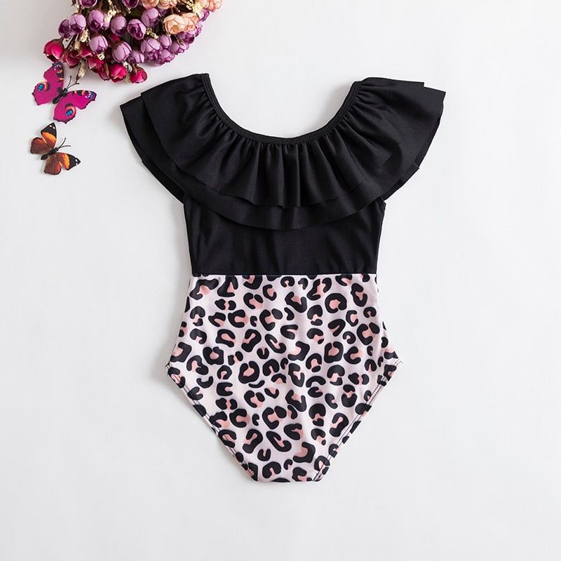 2023 Summer 1-5 years Girls Swimsuit One Piece Swimsuit Flower Leopard Printing Swimwear For Children Summer Bikini Bathing Suit