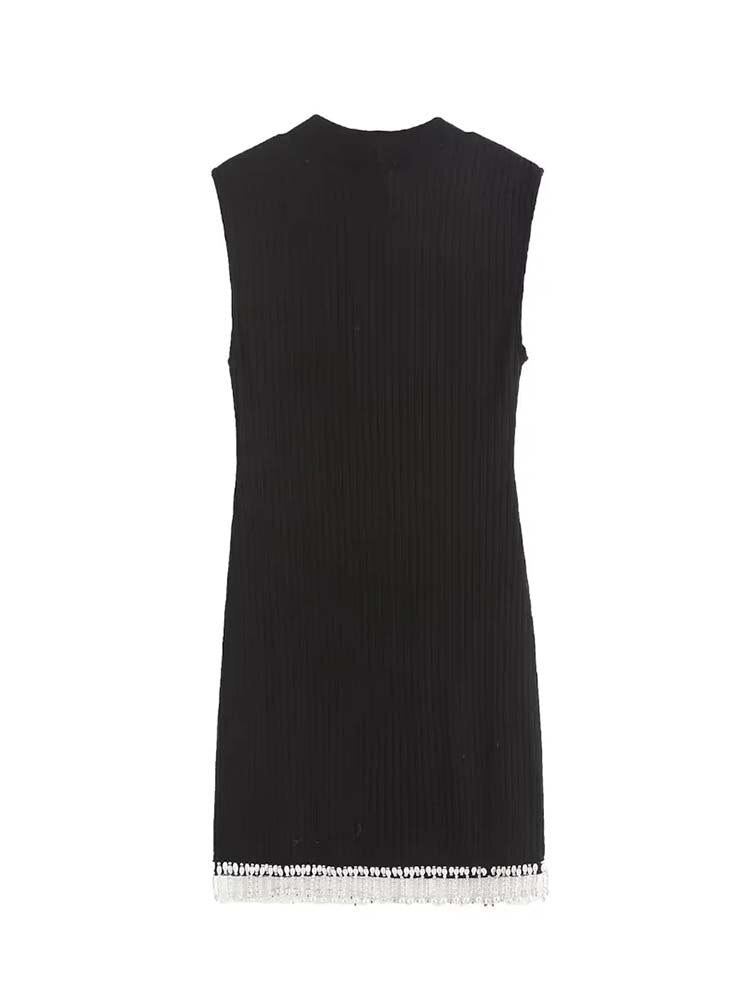 Sleeveless Pearl Knit Short Dress