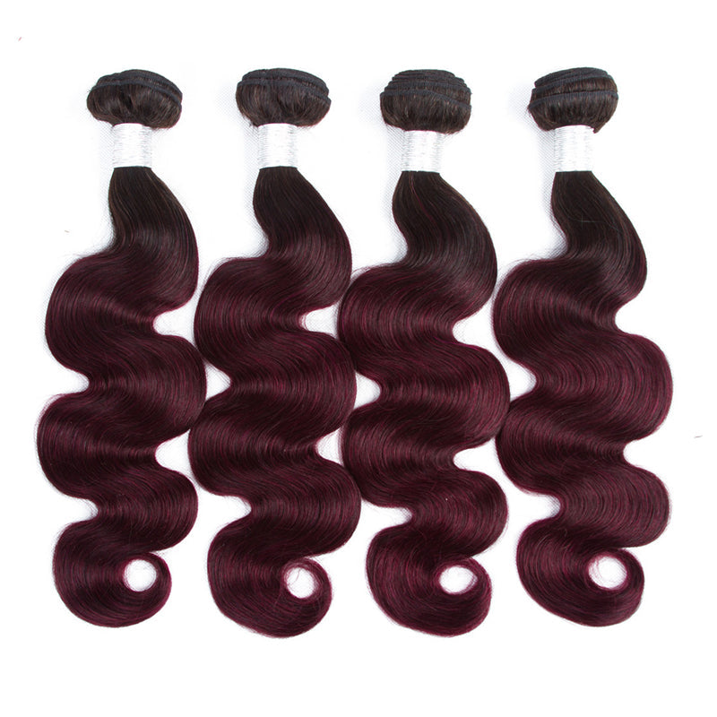 10A Grade #99J Body Wave #1B/99j BUNDLES with 4x4 CLOSURES & 13x4 FRO