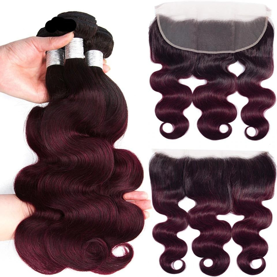 10A Grade #99J Body Wave #1B/99j BUNDLES with 4x4 CLOSURES & 13x4 FRO