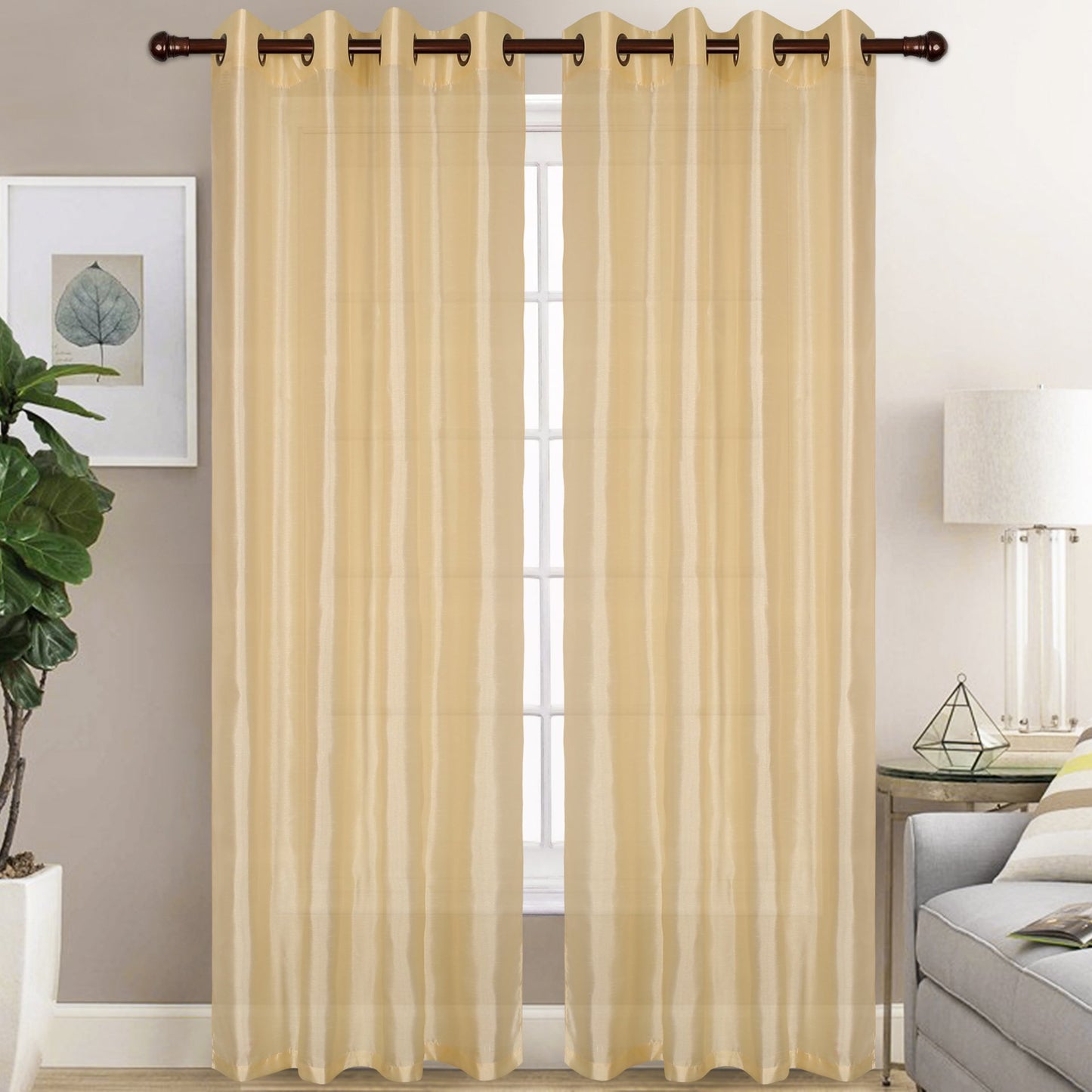 Christina - Faux Silk Semi Sheer Panel - Set of Two - Assorted Colors
