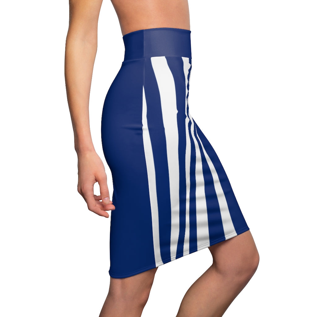 Uniquely You Womens Pencil Skirt Blue/White Stripe - Stretch Mini -