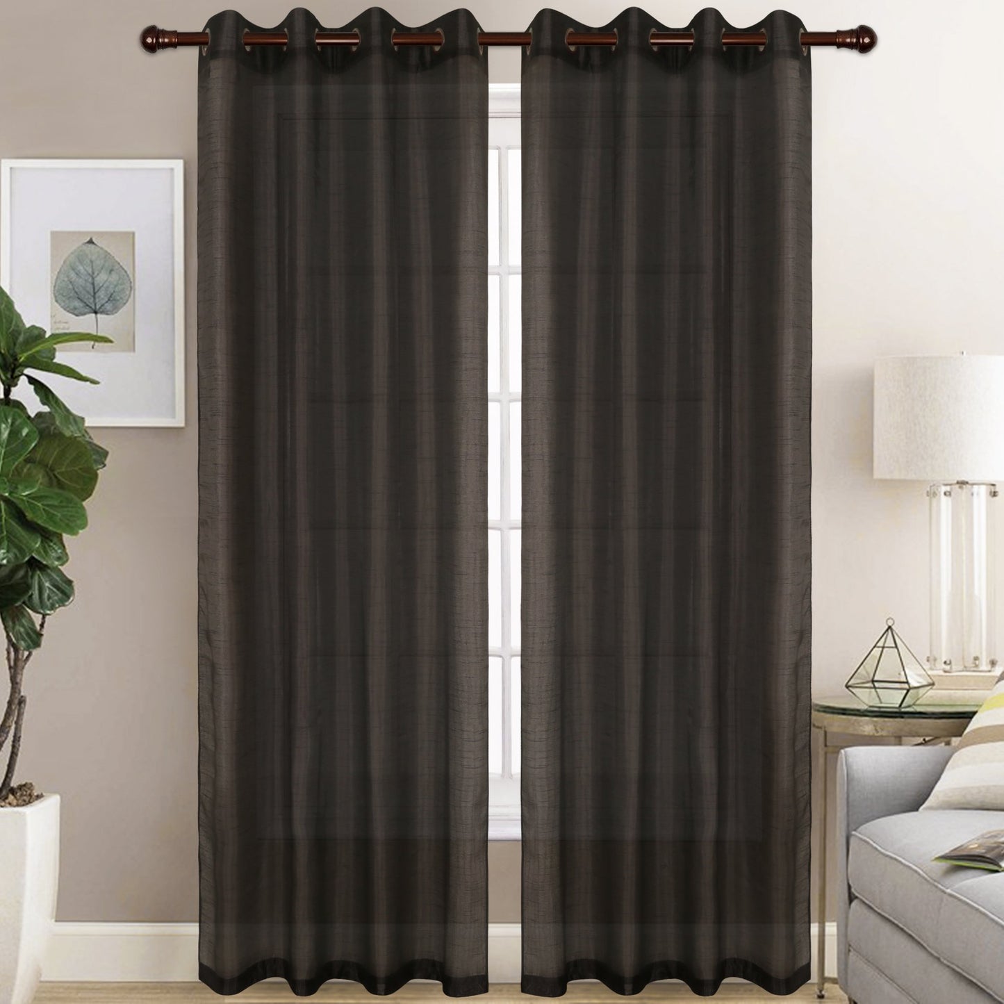 Christina - Faux Silk Semi Sheer Panel - Set of Two - Assorted Colors