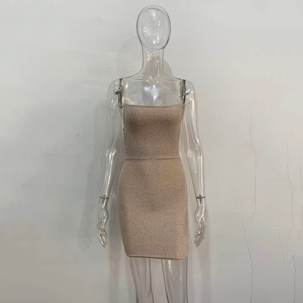 New Strapless Backpack Hip Gold Silk Dress